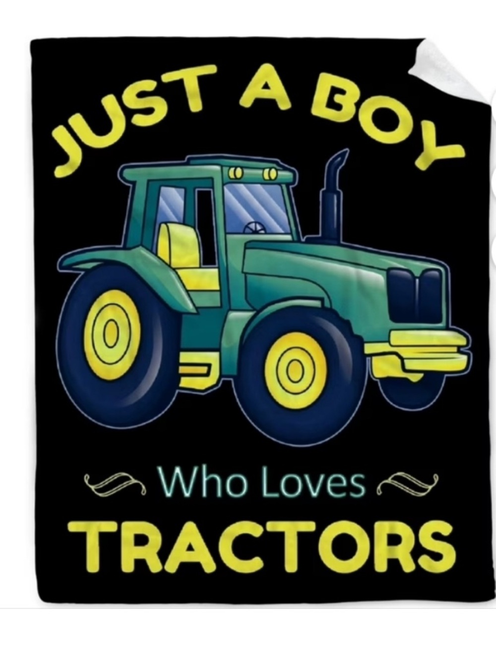 NWT  'Just A Boy Who Loves Tractors' Fleece Blanket - Green & Yellow 30x40